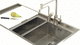 double kitchen sink / with drainboard / stainless steel / overmount