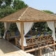 wooden gazebo / fabric roof / tile roof / wooden frame