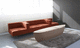 contemporary sofa / fabric / leather / red