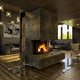3-sided fireplace insert / wood-burning / steel / radiation