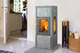 wood heating stove / 3-sided / contemporary / stone