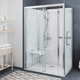 walk-in shower cubicle / glass / aluminum / with sliding door