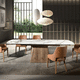 contemporary dining table / porcelain stoneware / marble / walnut base