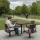 contemporary table and chair set / outdoor / galvanised steel / with armrests