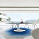 contemporary dining table / marble / polyester base / oval