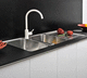double kitchen sink / with drainboard / stainless steel / undermount