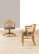 traditional visitor armchair / leather / wooden / adjustable-height