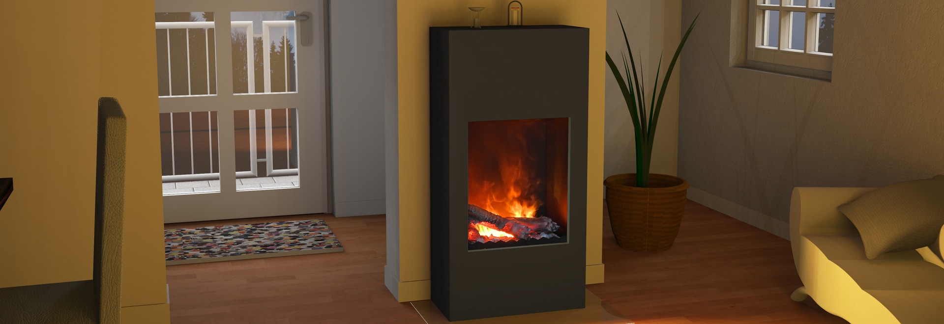 Bergamo Simplico Floor Or Wall Electric Ethanol Fireplace
