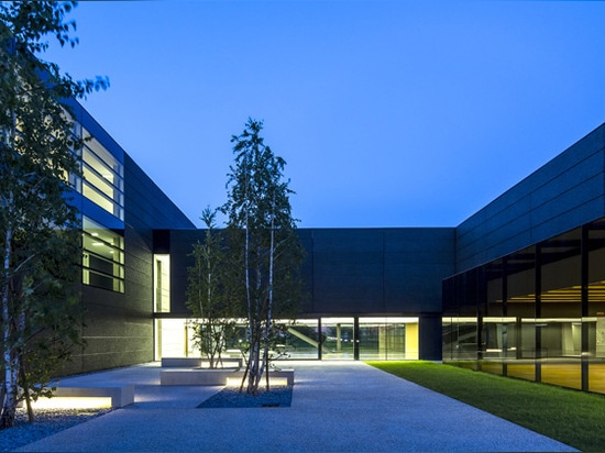 the ‘hard’ courtyard, lined with trees and conceived as a commons area