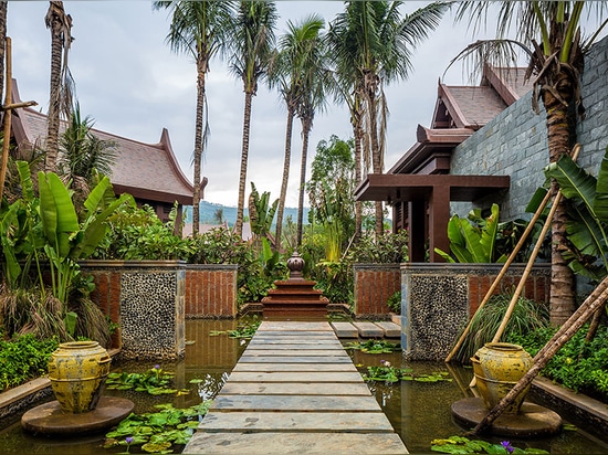 outdoor walkways and gardens create picturesque ancient settings for getting around the premises