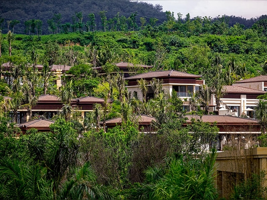 rooftops dot the lush mountainside