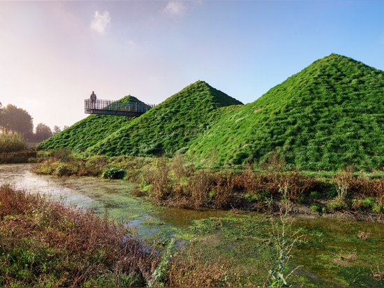 Studio Marco Vermeulen adds grass blanket over rooftop pyramids of Dutch island museum