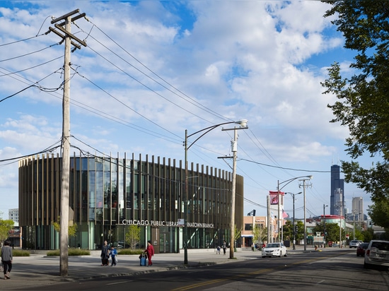 SOM creates a circular library wrapped in aluminium fins for Chicago’s Chinatown