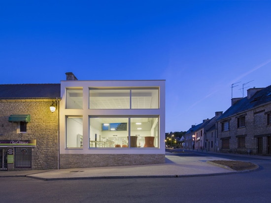 French village library by Studio 02 Architectes presents a gridded facade of wood and glass