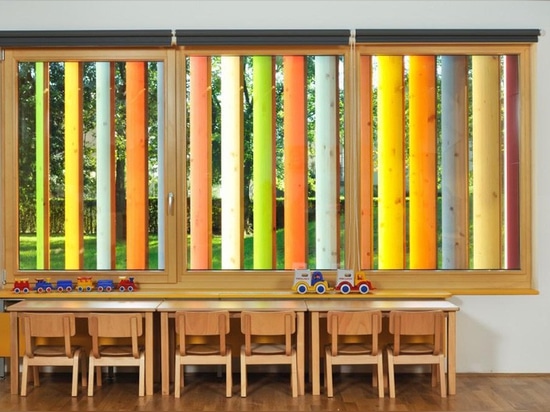 A colorful interactive facade was designed for this kindergarten