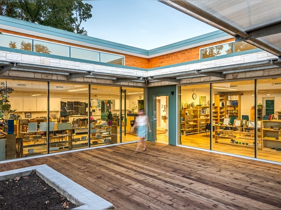 From the beginning, the courtyard was intended to be an extension of the classroom space.  Inside and outside blend seamlessly.