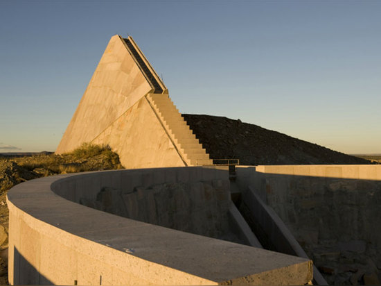 view of the star tunnel and solar pyramid from the top of the shadow field’s retaining walls