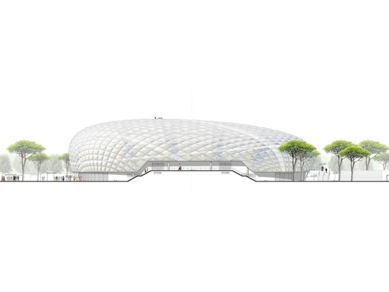 Bubble-shaped stadium controls light and temperature with ETFE air pillows