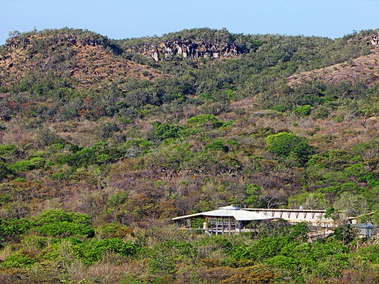 restaurant and reception as seen from the eastern part of the 600-acre reserve