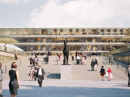 the grandstand is formed of a series of transparent ‘shelves’