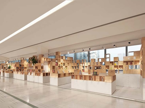 the store is formed of carefully arranged wooden boxes