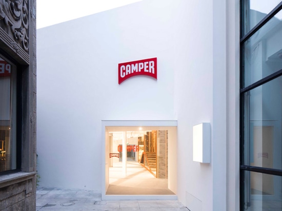 One wall of Neri & Hu’s Camper store in Shanghai, featuring references to the city’s traditional alleyways