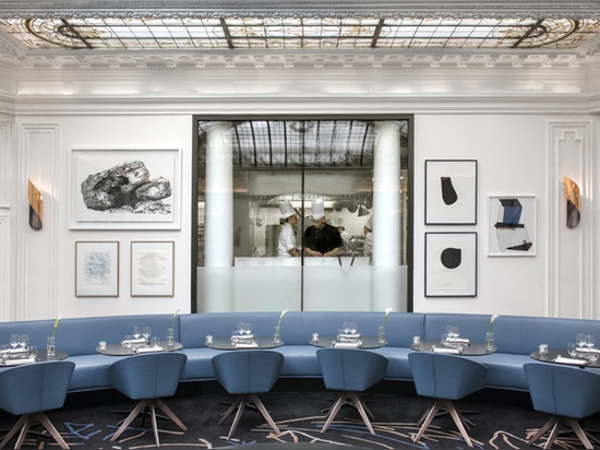 The Restaurant // Benches designed by François Champsaur and made by l’Atelier Philippe Coudray Tables: designed by Lievore, Alther, Molina and made by PHS. Chairs: designed by Lievore, Alther, Mo...