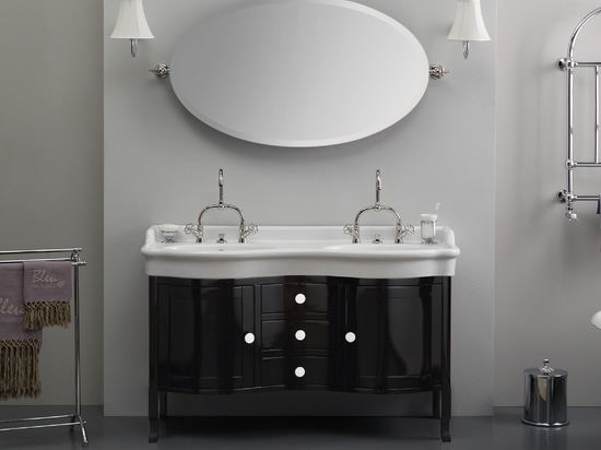 Beautiful double basin in ceramic on a classic style wood furniture