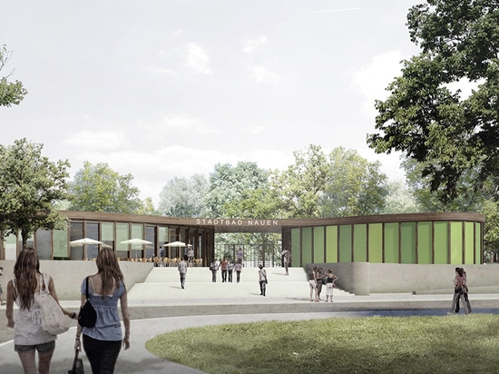 Hager Partner and nps tchoban voss collaborate to design a green-roofed rec center near Berlin