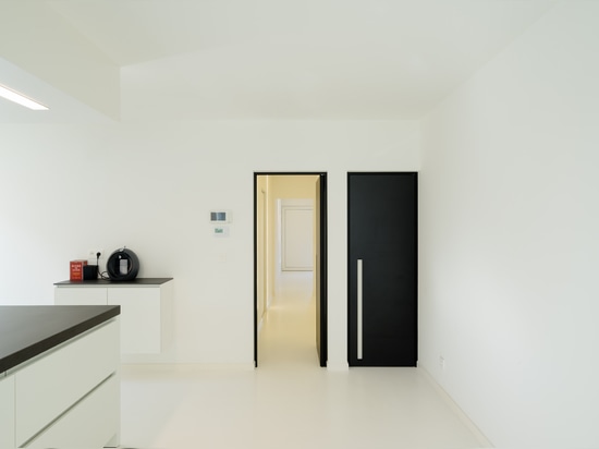 Black interior door with a white built-in handle