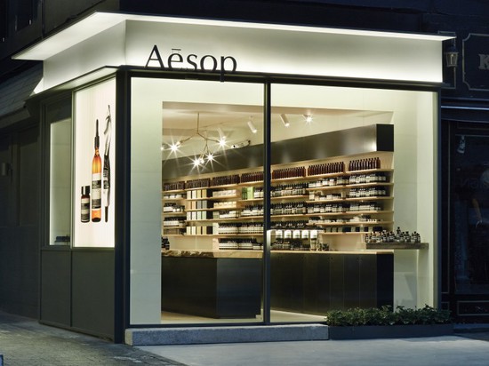 Aesop's first shop in Seoul features recycled pine and blackened-steel fittings