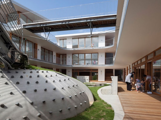 aisaka architects’ atelier organizes japanese nursery around grassy playground