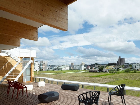 Looking out at the rice paddies from the wood deck office