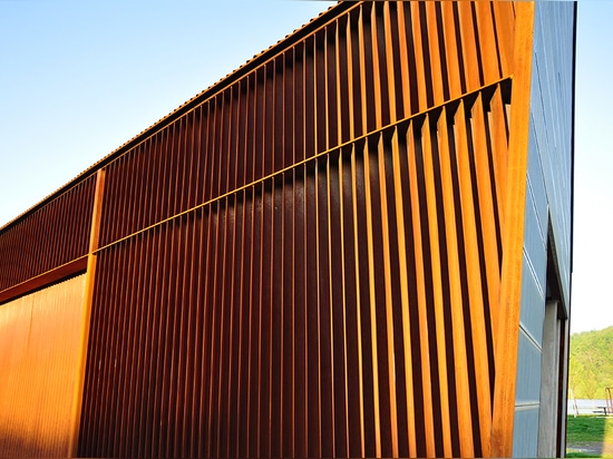 Detail of Cor-ten steel louver wall