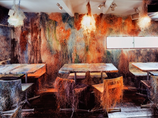 ethernet cables give the restaurant a distinctive textured appearance