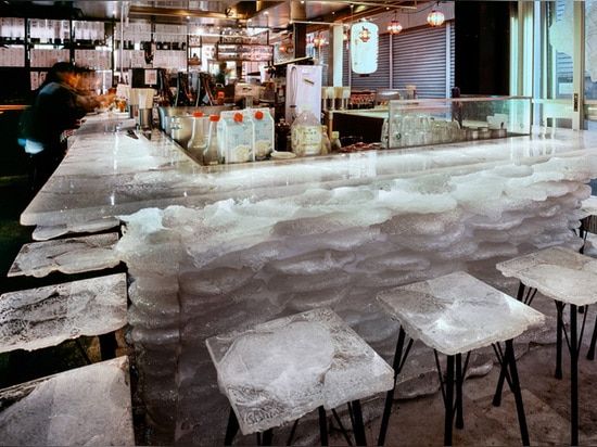 stools and tables appearing to float independently