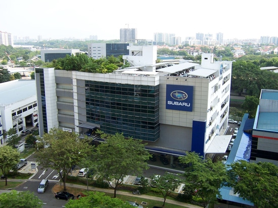 View from a neighbouring building onto the roof  of Subaru headquarters.