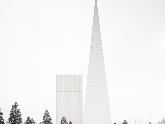 förstberg ling designs a lighthouse-modeled church for a competition entry in finland