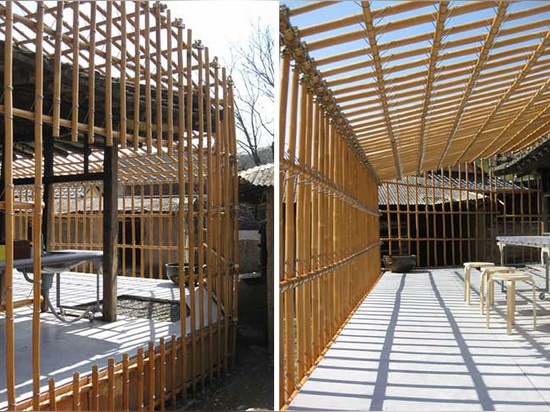 This abandoned 300-year-old home was turned into a cafe wrapped in a bamboo frame