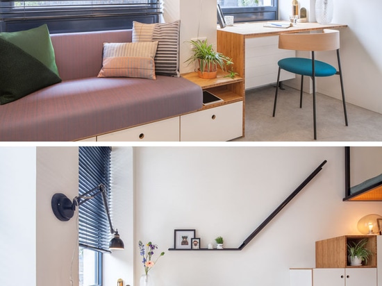 This Small Apartment Has A Loft Bed Suspended From The Ceiling