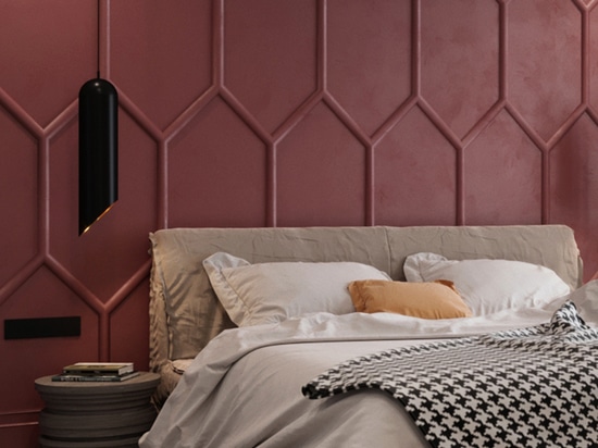 Design Detail – Moldings And Matte Red Paint Were Used To Create A Bold Accent Wall In This Bedroom