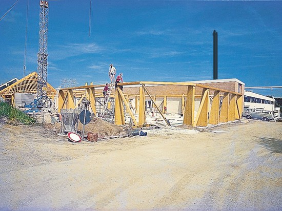 The lightweight timber frame construction of the Pavilions...