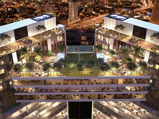 rafael viñoly's one river point towers in miami connected with a skybridge