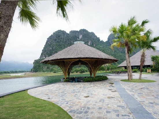 bamboo restaurant and bar in vietnam are shaped like conical hats