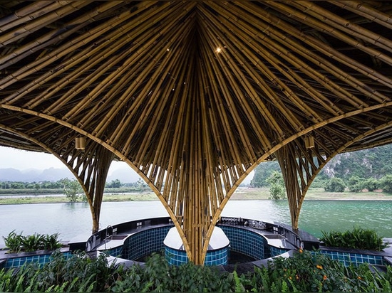 bamboo restaurant and bar in vietnam are shaped like conical hats