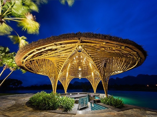 bamboo restaurant and bar in vietnam are shaped like conical hats