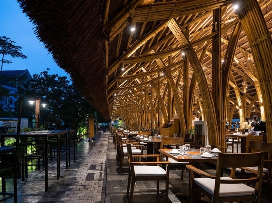 prefabricated bamboo components comprise this restaurant in vietnam