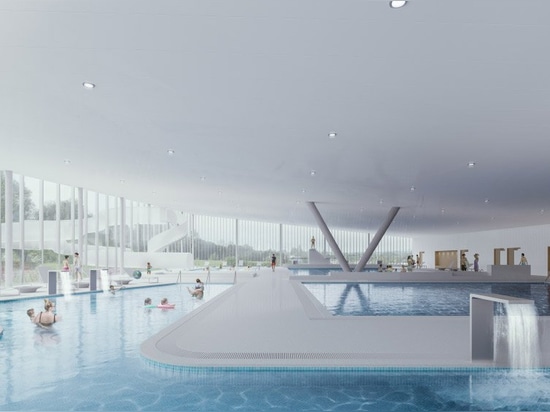 mecanoo + metaform's sunken sports complex in luxembourg will include timber velodrome