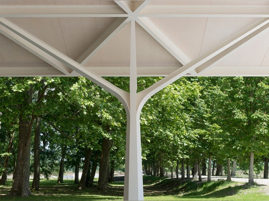 the shape of the columns is a clear reference to the building’s rural surroundings