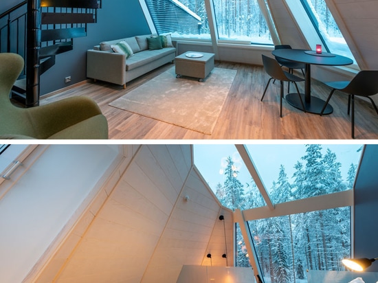 A Collection of Unique Cabins With Large Windows And Lofted Bedrooms Was Designed For This Holiday Destination In Finland